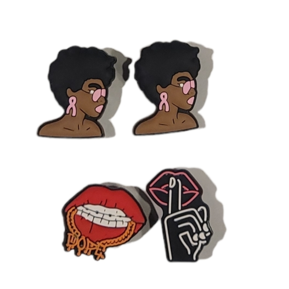 African American Black girl With Sunglasses 4pc Croc Charm Set
